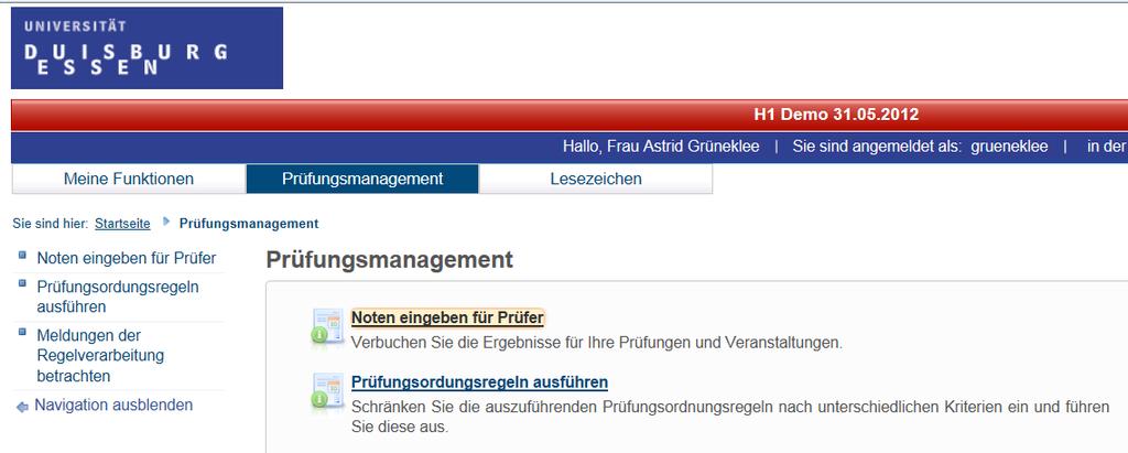 Mögliche Probleme 1. Orientierung im HISinOne-Prüfungsmanagement Sie erreichen HISinOne direkt über den Link: http://campus.uni-due.de/cm.