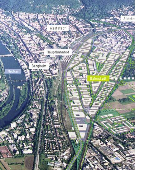 Beispiel Effizienz im Neubau (Passivhaus) Heidelberger Bahnstadt Fläche: 116 Hektar 2001: Städtebaulicher Realisierungswettbewerb Passivhausstandard