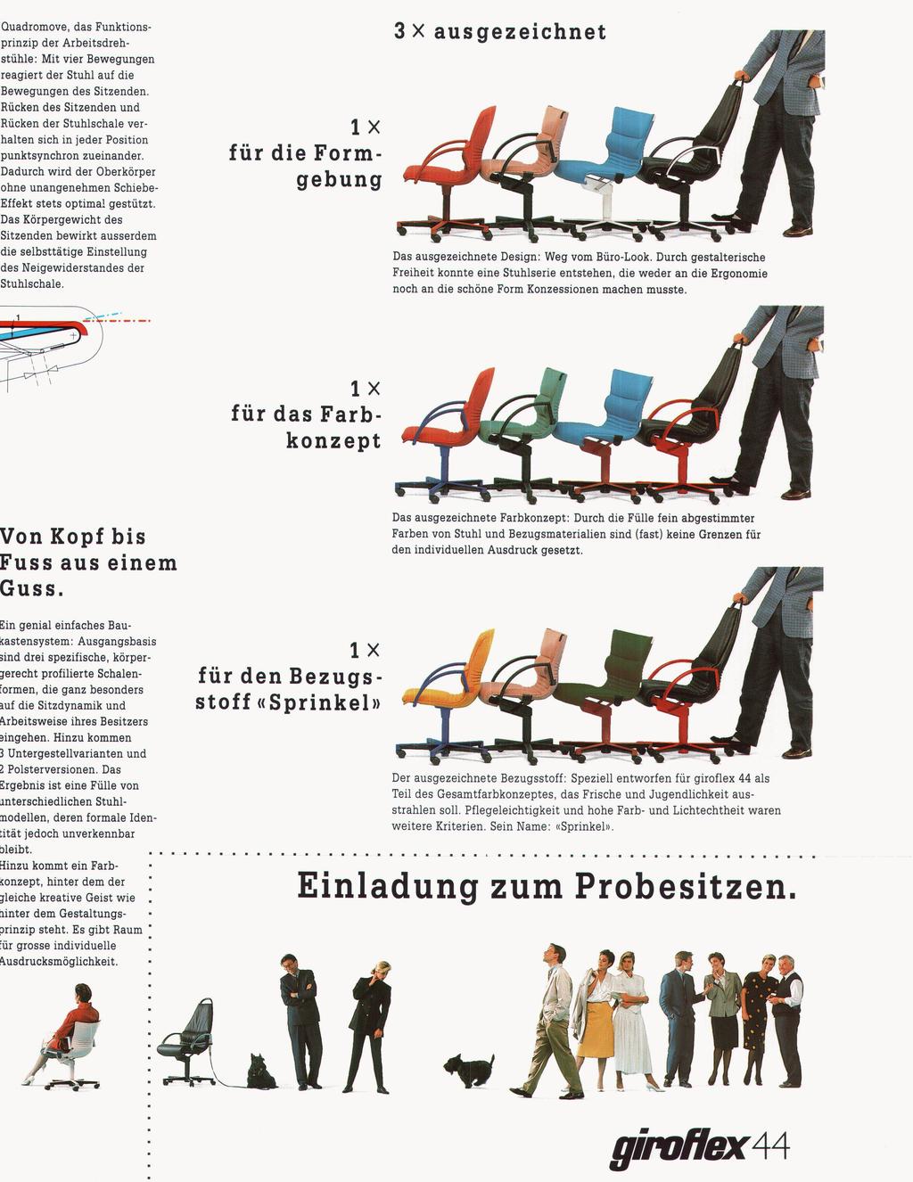 Quadromove, das Funktions prinzip der Arbeitsdreh stühle: Mit vier Bewegungen reagiert der Stuhl auf die Bewegungen des Sitzenden.