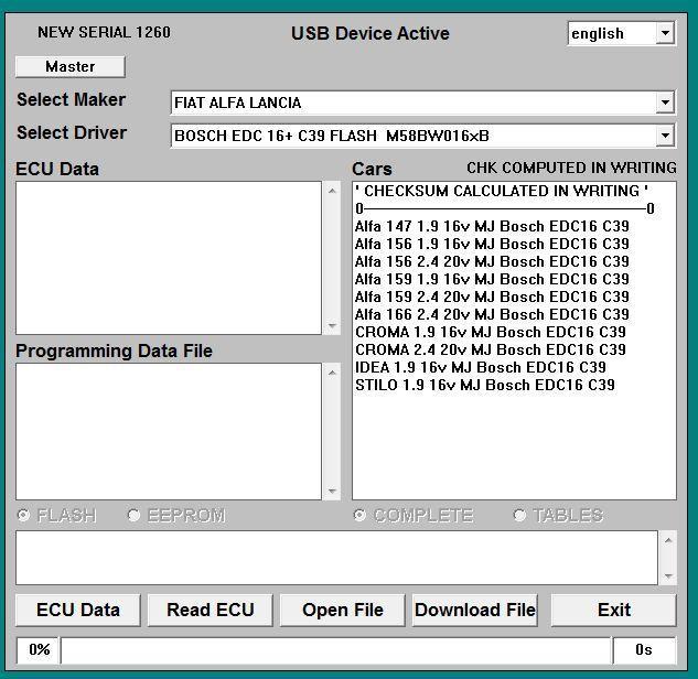 5. Das Programm EOBD1260 starten. Mit WindowsXP ganz normal mitels Doppelklick. Das ist die Programmansicht beim Starten.
