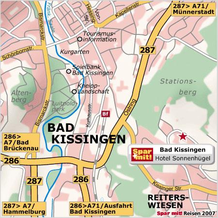 An der Ausfahrt Bad Kissingen/ Oberthulba verlassen Sie die A 7 und fahren auf der B 286 nach Bad Kissingen.