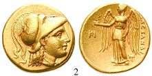bemerkenswertes Prachtexemplar mit herrlichem Portrait. vz-st 3.400,- 2 Stater 323-319 v.chr., Milet. 8,48 g. Kopf der Athena r.