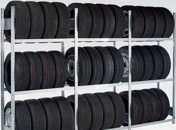 Lagertechnik KFZ-Regale mit reifenschonenden Traversen beidseitig nutzbar Eigenschaften beidseitige Bestückung und Entnahme der Räder / Reifen kombinierbar mit dem MULTIplus- und dem Großfach-Räder-