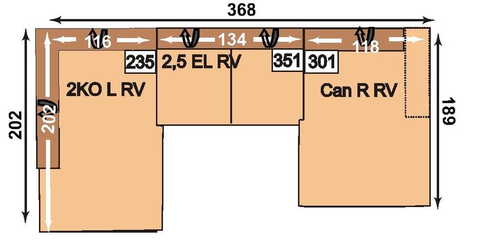 Nr. Artikel Bild Beschreibung Kombinationen 1 2KOLRV-2,5ELRV-CanRRV 2-Sitzer Kombielement mit Anstellhocker links; 2,5-Sitzer mit Rückenverstellung ohne ;
