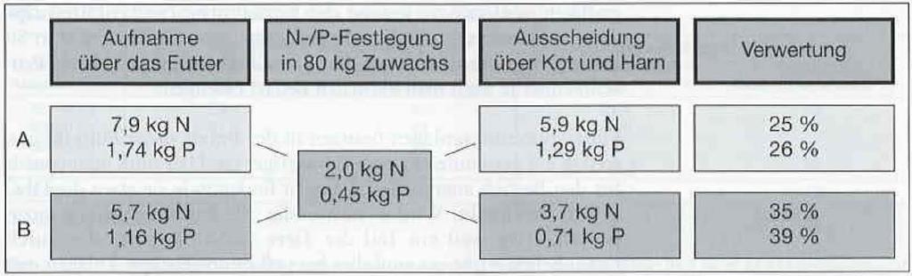 Landwirtschaft Stickstoff- und Phosphorbilanz eines Mastschweins Anmerkungen: A: Praxisverhältnisse (268 kg Futter mit 18,5 %