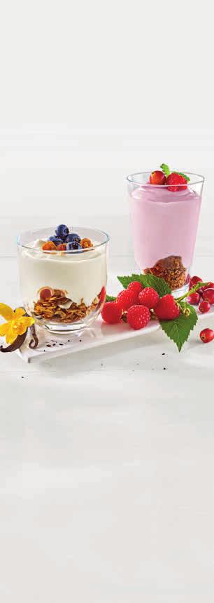 Für ernährungsbewußte Gäste: Trendige Skyr- Desserts Verführung mit Fruchtkuvertüren (Valrhona) als erstes und einziges Sortiment Rohstoffe für