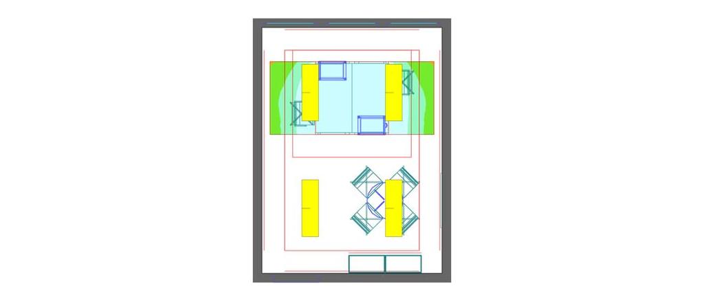 2 Quadrature 2 LED - orthogonal - 74W 2.2.1 Ergebnisübersicht, ASR A3.4 Arbeitsplatz (Eh:500lx/g1:0,6) Höhe der Bewertungsfläche 0.75 m pro Fläche (21.33 m²) ASR A3.