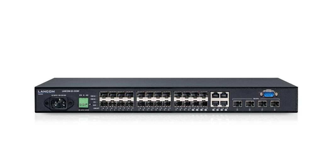 Switches LANCOM GS-2328F Fully Managed 28-Port Glasfaser & Gigabit Ethernet Switch für leistungsstarke interne Vernetzung Der LANCOM GS-2328F ist eine leistungsstarke Verteilungsinstanz für die