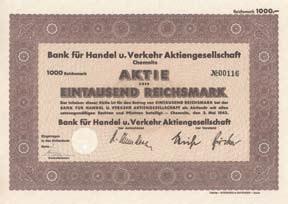 161 Schätzpreis: 125,00 EUR Startpreis: 65,00 EUR Bank für Handel und Grundbesitz AG Aktie Reihe D 1.000 RM, Nr. 183 Leipzig, März 1927 VF+ Auflage 200.