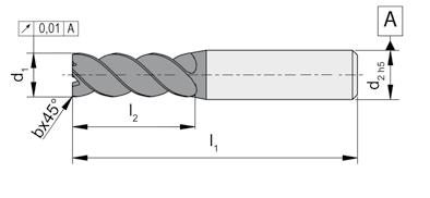 CRUPPFRÄER ROUGIG EDILL DPV 4-schneidig, 35-38 Drallwinkel, mit Eckfase 4-fluted, 35-38 helix angle, with corner chamfer ungleicher Drall unequal twist b d 2 Z