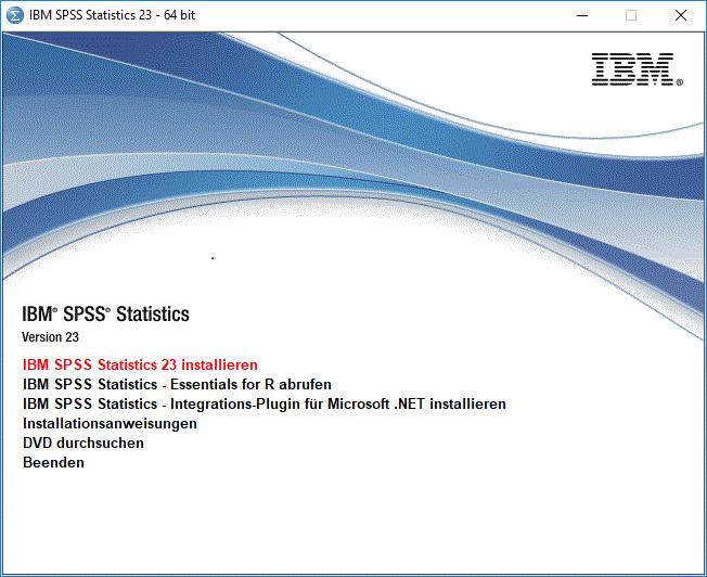 3. Installation a. Wechseln Sie in den Ordner Windows und doppelklicken Sie auf die Datei Setup.exe. b. Klicken Sie im auftauchenden Menü auf IBM SPSS Statistics 23 installieren.