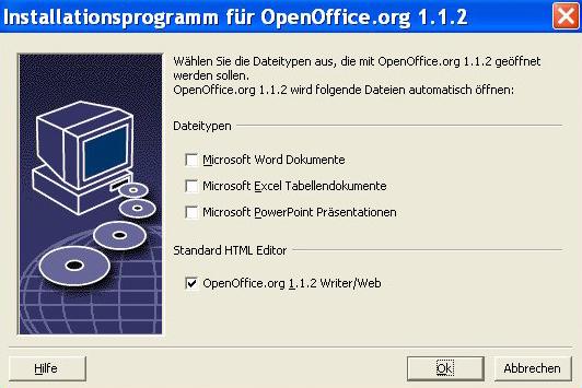 Nachdem die Installation abgeschlossen ist, brauchen sie nur noch das Fenster mit Fertig schließen. Herzlichen Glückwunsch, sie haben OpenOffice 1.1.2 installiert.