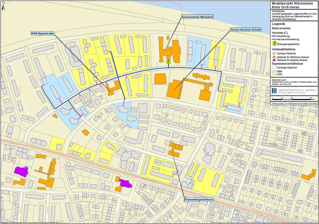 Technische Grobkonzepte Netzumgriff (Gustavsburg) Variante C: Kita, Seniorenheim, Gebäude von KWG & GBM, bei