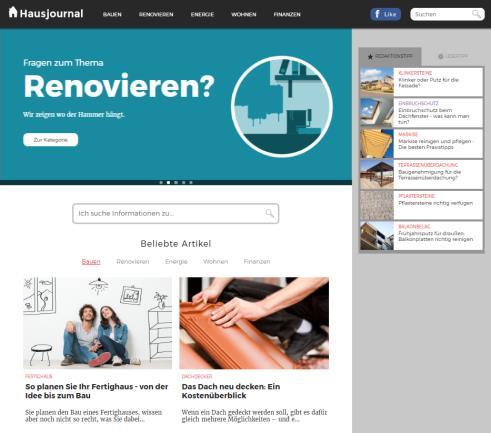 Bauen, Renovieren & Leben Factsheet Hausjournal hausjournal.net hausjournal.net informiert Endverbraucher rund um die Themen Bauen, Sanieren, Energie und Wohnen.
