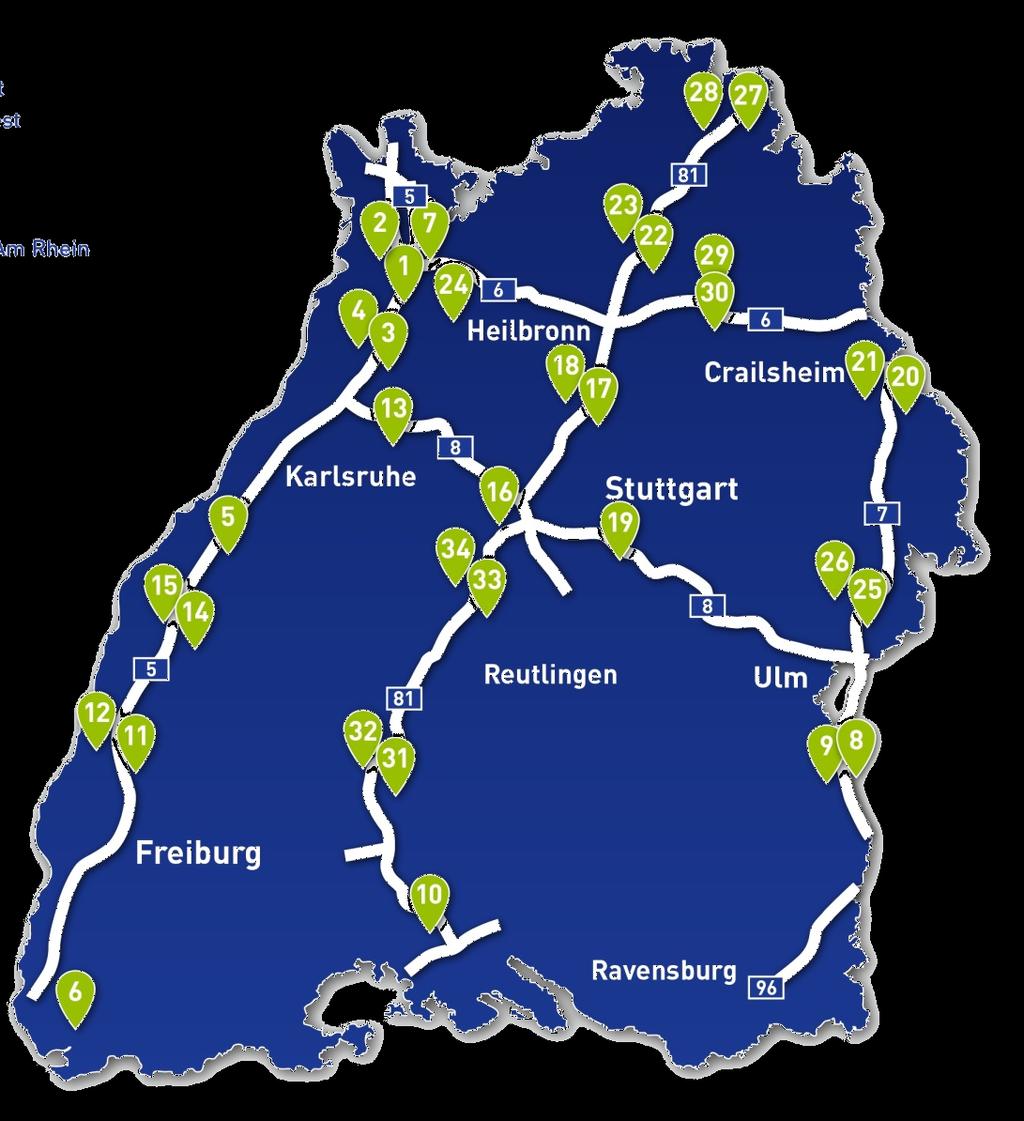 Rollout von Schnellladeinfrastruktur in Baden-Württemberg seit 2016 EnBW Schnelladeinfrastruktur