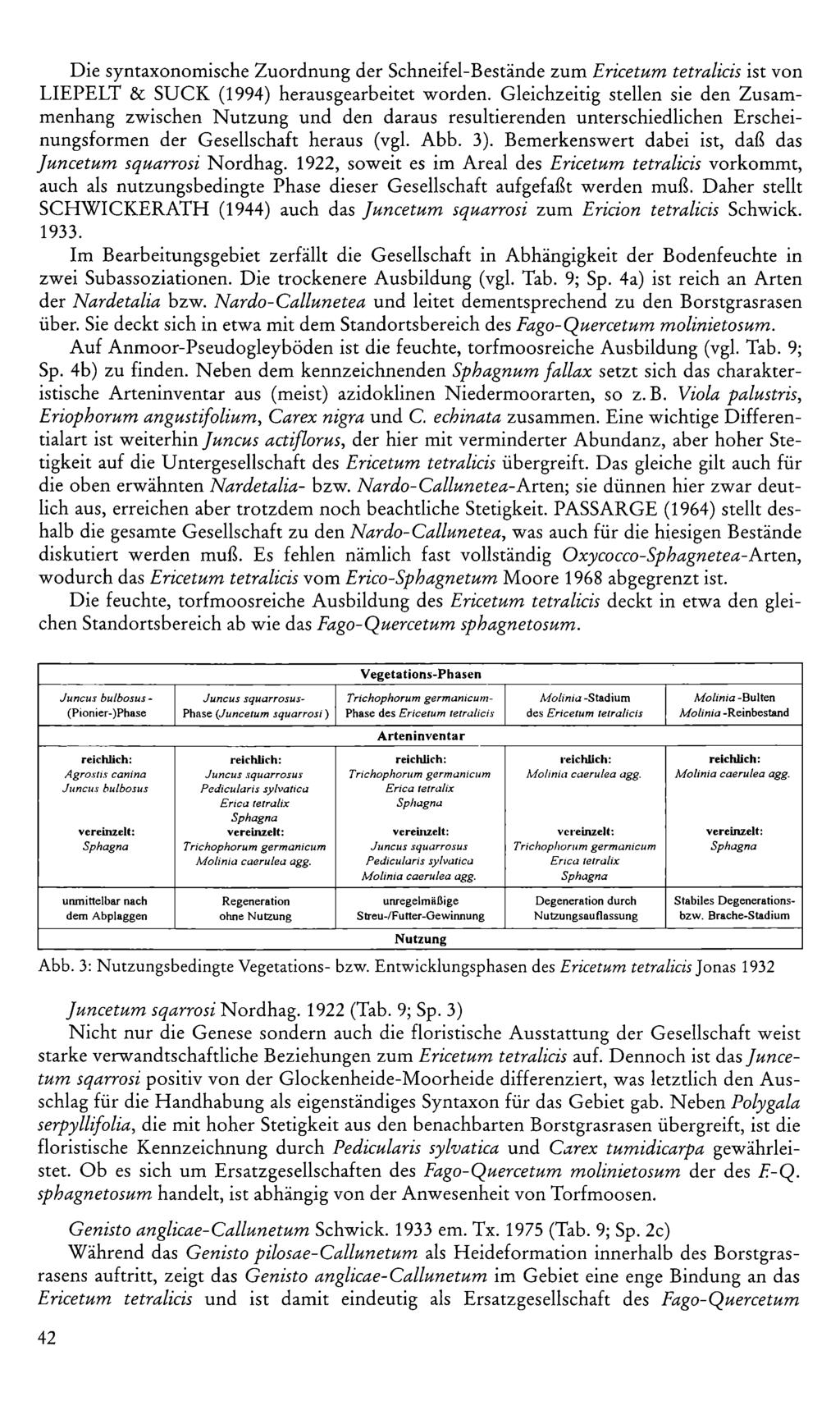 Die syntaxonomische Zuordnung der Schneifel-Bestände zum Ericetum tetralicis ist von LIEPELT & SUCK (994) herausgearbeitet worden.