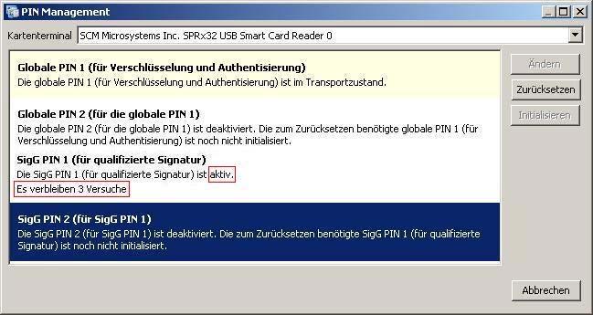 Im oberen Bild wurde die SigG PIN1 frei geschaltet.