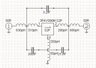 Abbildung 2. Transistor BFG591 mit Abschwächer gleichzeitig angepasst an 50 Ohm Ein- und Ausgangswiderstand eine wesentlich stabilere, optimale Schaltung Abbildung 3. Verstärker in Abb.