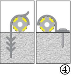 Die Befestigungsclips werden in Bohrlöcher Ø 6 mm hineingedrückt (Bild 2 + 4). - Der Injektionsschlauch darf nicht an der Bewehrung befestigt werden.