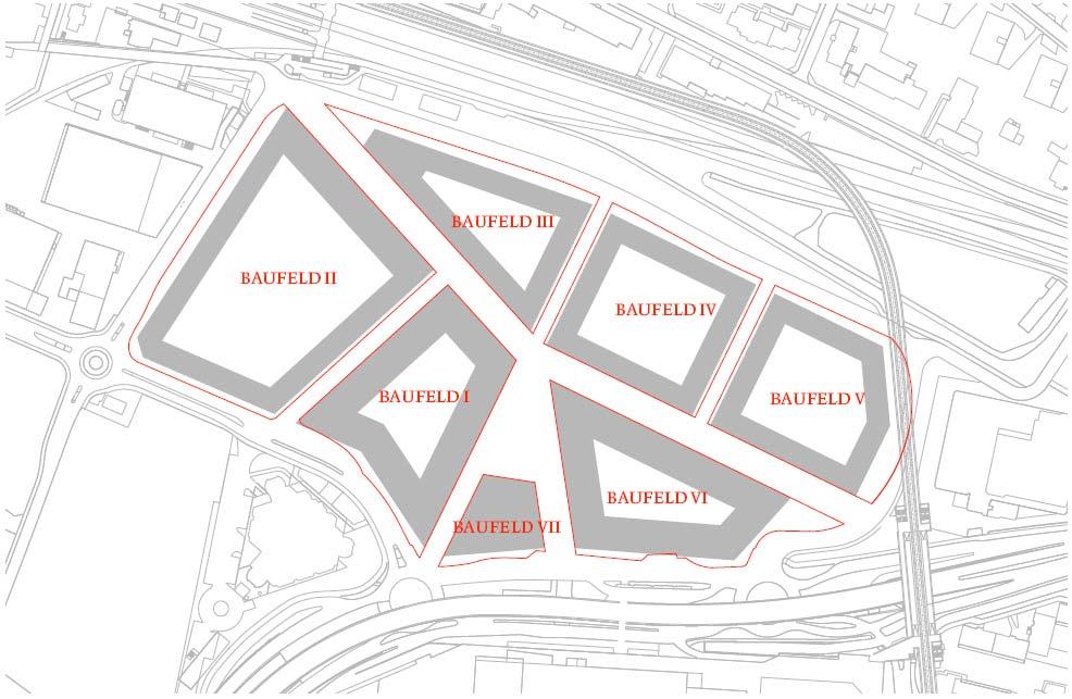 Sieben Baufelder schliessen die Lücke zwischen Bahnhof und Einkaufszentrum Glatt Die Aufteilung in sieben Baufelder