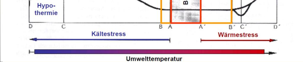 (Hitzetoleranz deutlich geringer ausgeprägt als Kältetoleranz) Organismus