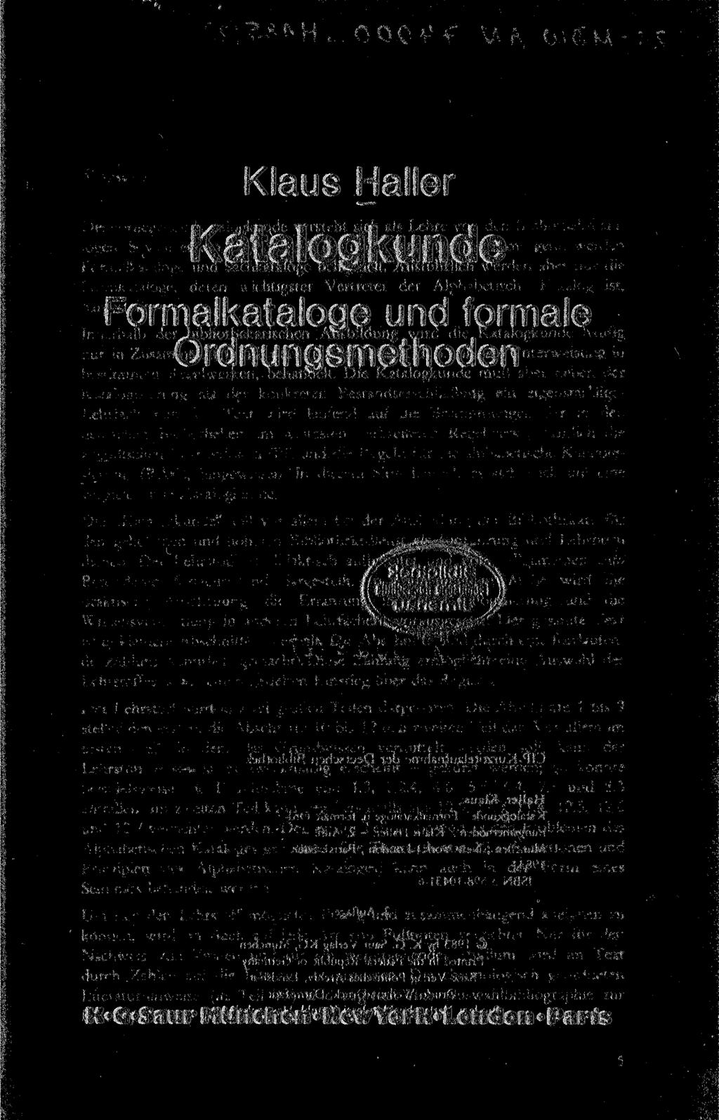 Klaus Haller Katalogkunde Formalkataloge und formale