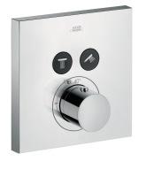 Per einfachem Knopfdruck wählt der Duschende bei den AXOR ShowerSelect Thermostaten verschiedene Duschfunktionen aus und kann