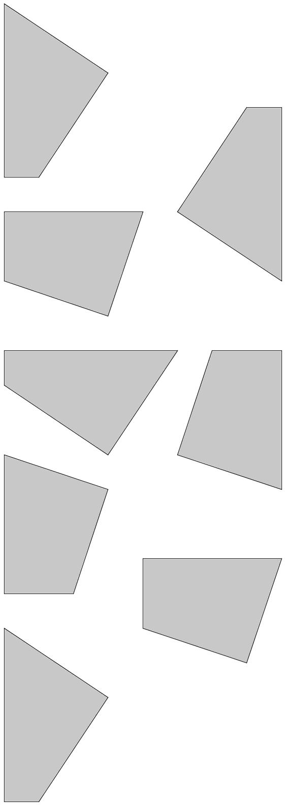 9 Viereckspuzzle Schneide die acht Vierecke aus und füge je vier zu einem Quadrat zusammen.