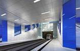 Dieses Konzept findet sich in anderer Form auch in den blauen Glaswänden des U-Bahnhofs wieder.