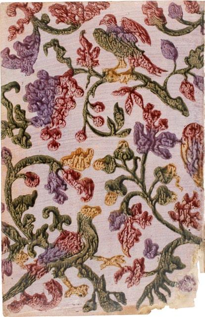 Eines der schönsten dekorierten Papiere der Frühzeit #7 Gestempeltes Papier. Italien oder deutschsprachiger Raum, letztes Drittel 17. oder Anfang 18. Jahrhundert.