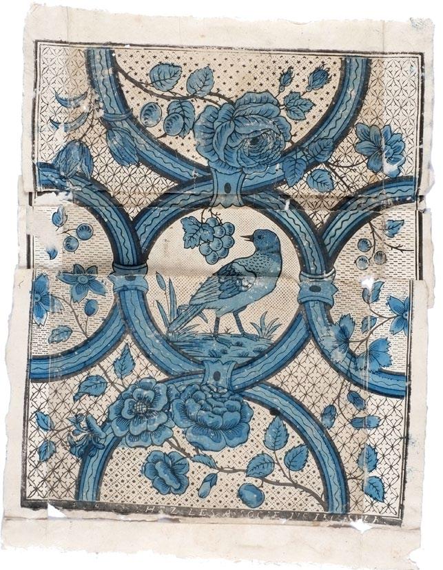#52 Les Associés: Dominotierpapier. Paris, letztes Drittel 18. Jahrhundert. Maße / Umfang: 46 x 36 cm (gesamt). 4 Stücke, die zusammengelegt einen ganzen Bogen ergeben.