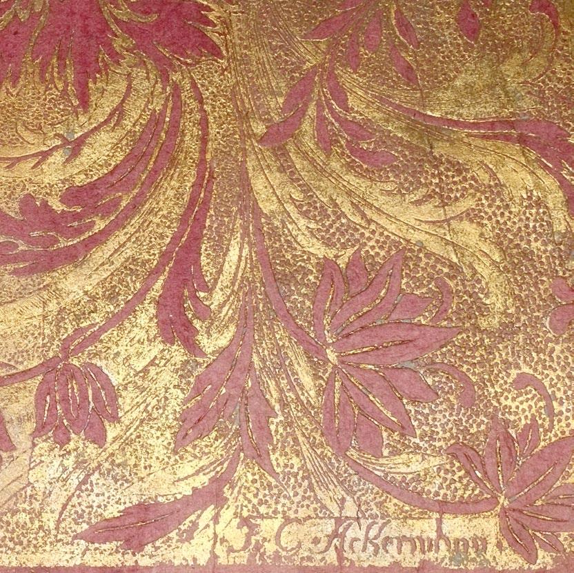 Ein bislang unbekannter Brokatpapier-Verleger #56 J. G. Ackermann: Brokatpapier. Wohl Süddeutschland, zwischen ca. 1720 und 1760. Maße / Umfang: Zwei Teile, 35,5 x 11 cm und 36 x 11 cm.