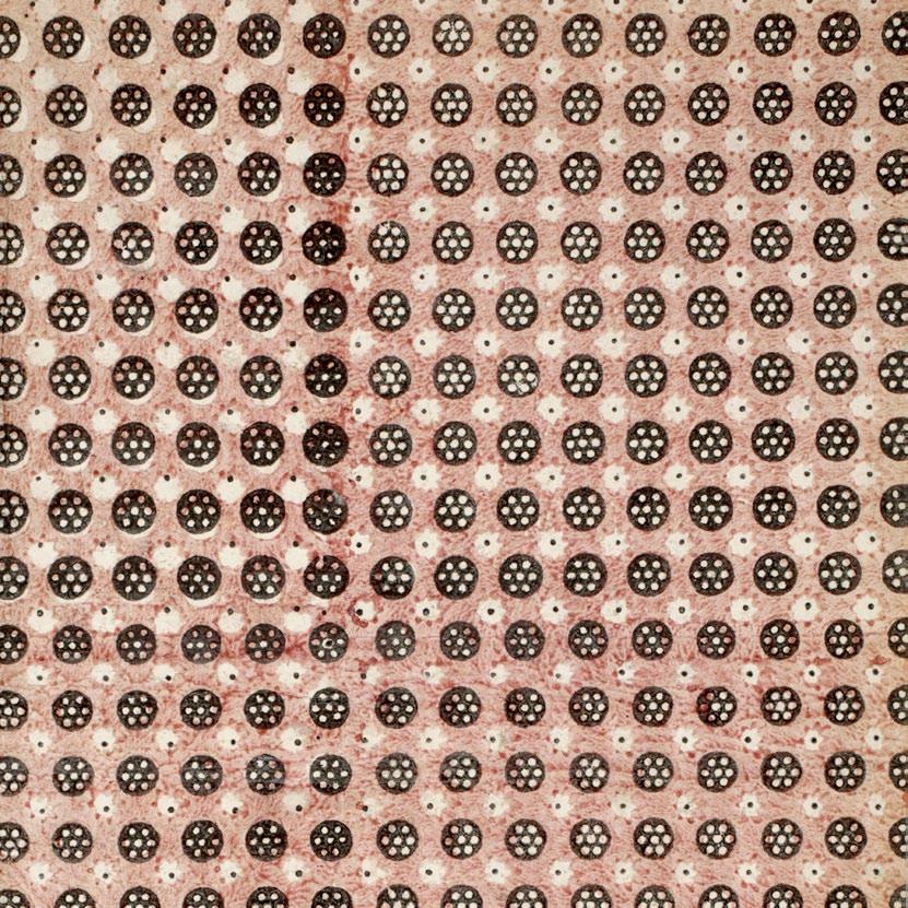 #85 Modeldruckpapier. Kontinentaleuropa, Ende 18. Jahrhundert. Maße / Umfang: 36,5 x 25 cm. Technik / Material: Druck von zwei Stöcken in Rot und Schwarz auf naturfarbenem Papier. (Vgl.