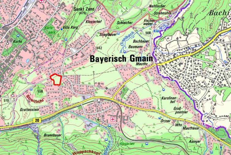 Bestehende Verhältnisse Das Planungsgebiet liegt in der Gemeinde Bayerisch Gmain, Landkreis Berchtesgadener Land, im nordöstlichen Teil der Gemeinde, nördlich die Berchtesgadener Straße (siehe