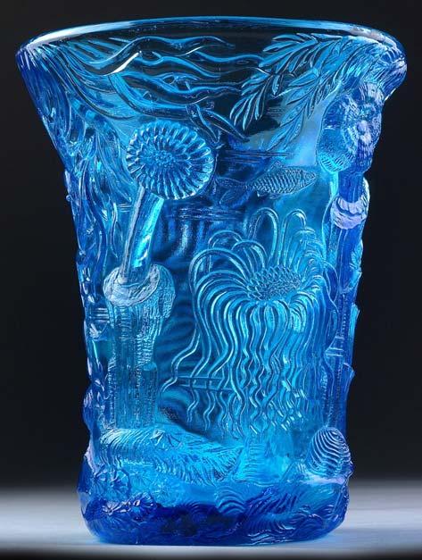 Abb. 2006-1/311 Vase Aquarium blaues Pressglas, H