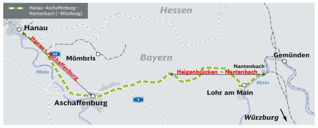 Wie könnte die Geschwindigkeit zwischen Hanau und Würzburg erhöht werden?