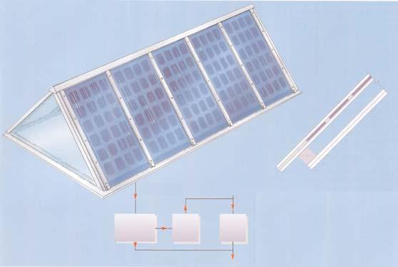 Solarstrom gratis Polykristalline Solarzellen werden an der Rückseite der äußeren Glasscheibe der Isolierverglasung in eine Gießharzschicht eingebettet.