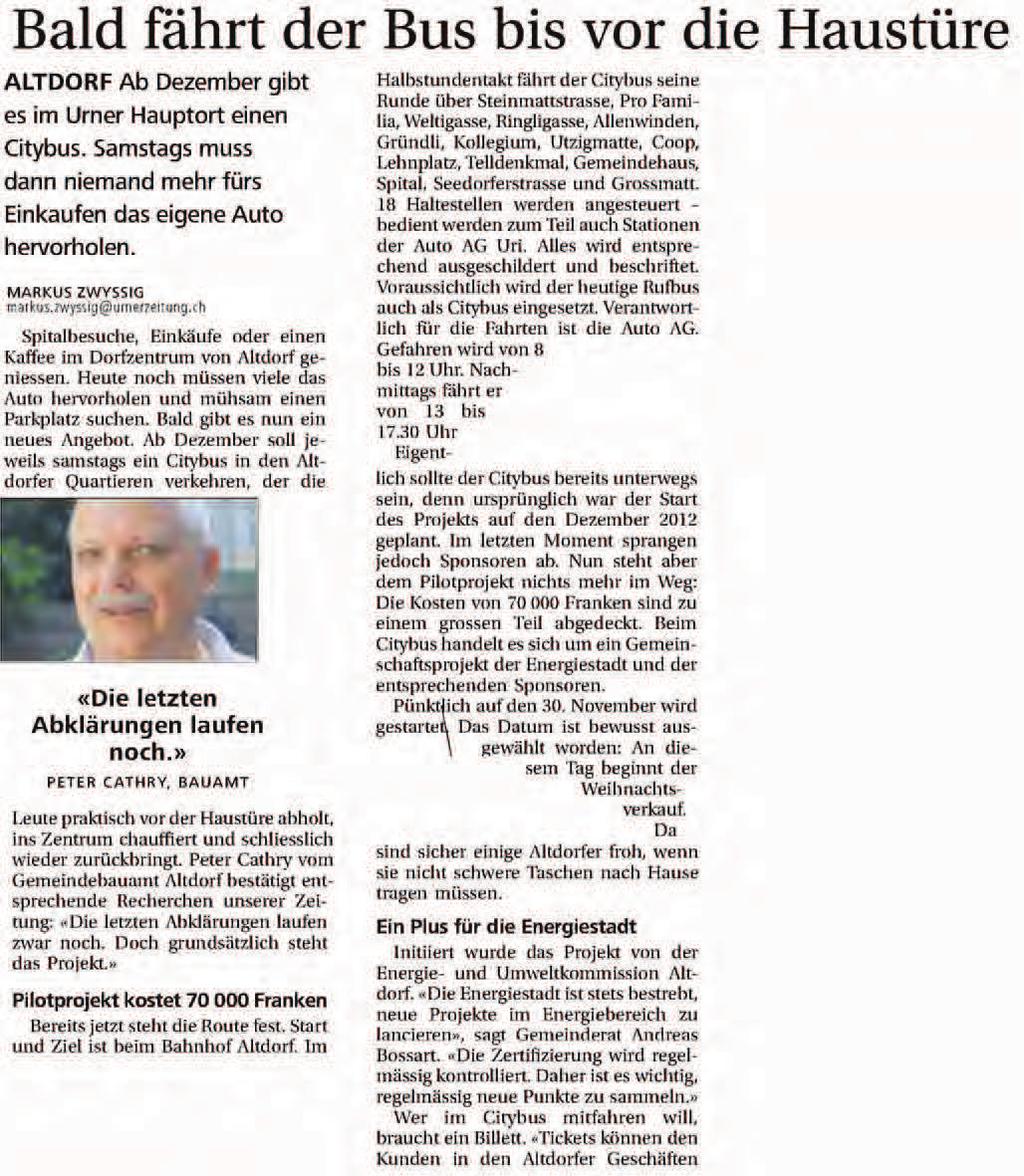Datum: 13.08.2013 Neue Urner Zeitung AG 6460 Altdorf 041/ 874 21 60 www.urnerzeitung.ch/ Medienart: Print Themen-Nr.: 605.43 Medientyp: Tages- und Wochenpresse Abo-Nr.