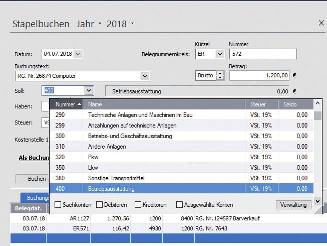 Rechnung buchen Kreditoren- und Debitorenrechnungen können als Stapel buchung oder als Dialogbuchung schnell und komfortabel eingegeben werden.