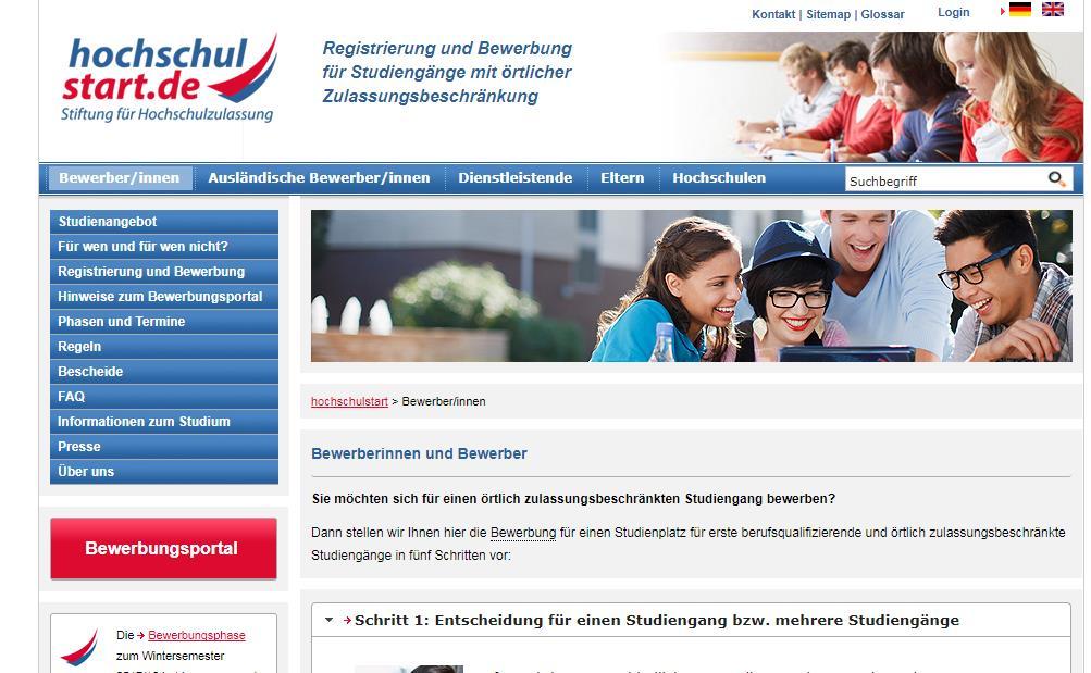 6 Registrierung bei der Stiftung für Hochschulzulassung o Rufen Sie die Website www.hochschulstart.