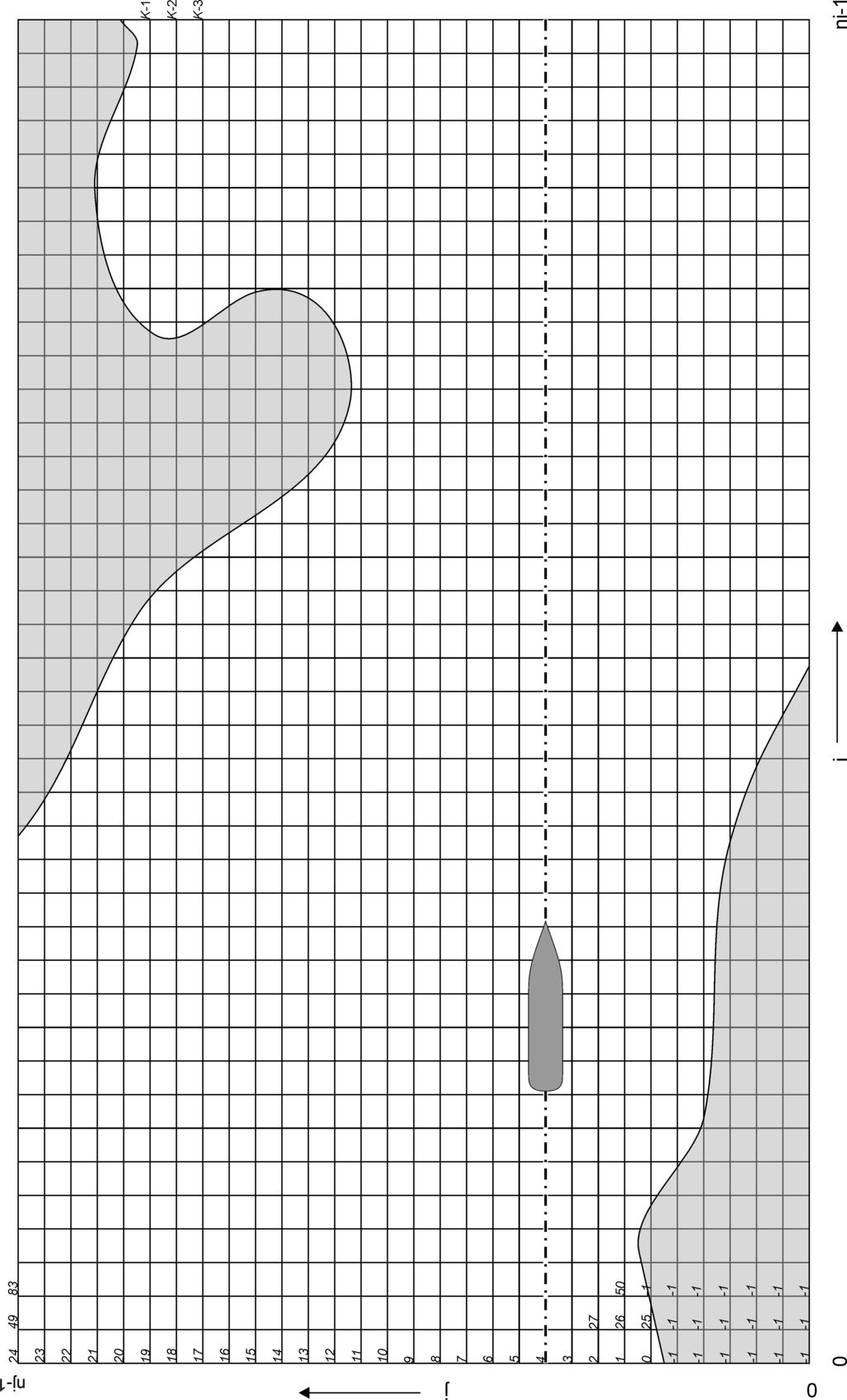 Abb. 4. Berechnungsgitter mit teilweise trocken liegenden Gebieten (grau).