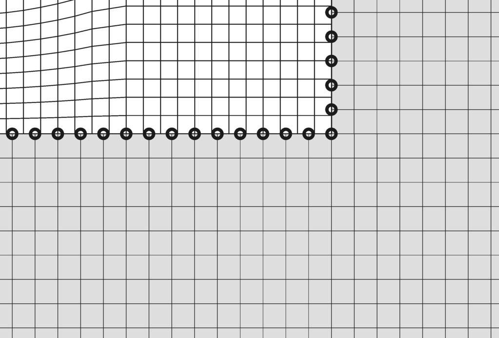 Numerische Methoden und Implementierung Außenfeld an der Kopplungsgrenze. In Abb. 4.5 ist ein Ausschnitt der Grenze zwischen Innen- und Außenfeld dargestellt; das Außenfeld ist grau unterlegt.