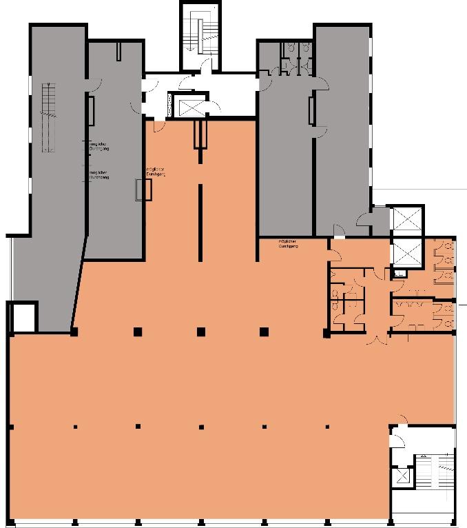 1. Obergeschoss: mögliche Nutzungseinheiten Größtmögliche Einheit 1210 m² Kleinstmögliche
