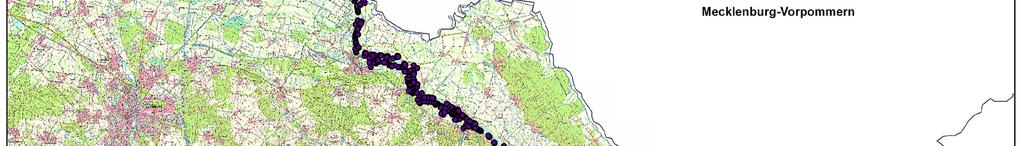 Abb. 1: Verteilung der Schwarzpappel-Vorkommen im östlichen Niedersachsen Quelle: Auszug aus den Geobasisdaten der