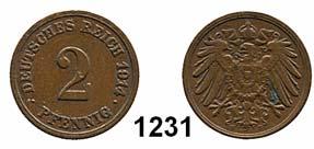 .. Ø schön 100,- 1231 11 2 Pfennig 1914 F.... Sehr schön 40,- 1232 14 20 Pfennig 1890 D, E, G, J; 1892 A(3), D, F, G, J.