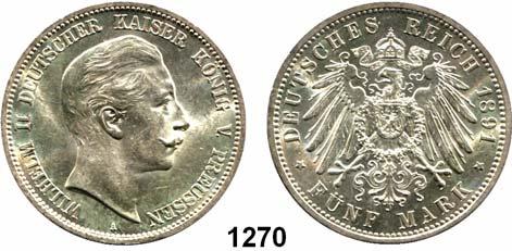 81 Preussen, Königreich Wilhelm II. 1888 1918 1270 104 5 Mark 1891.