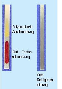 b. für BHT-Maschinen, Länge: 1 m) Leistungsmerkmale TOSI -FlexiCheck kombiniert zwei verschiedene Testanschmutzungen auf einem Teststreifen um die Entfernung von Blut und Polysacchariden zu