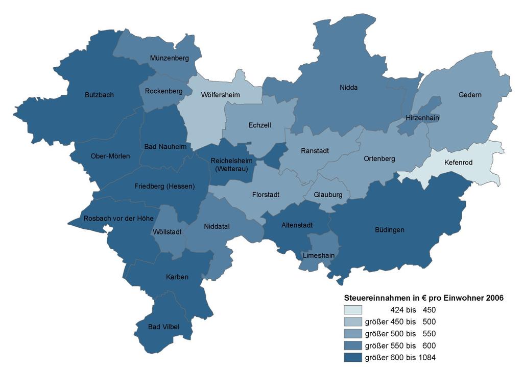 Gemeindefinanzen Steuereinnahmen pro Einwohner in den Kommunen des Wetteraukreises 2006 Entwicklung des Schuldenstandes 2000