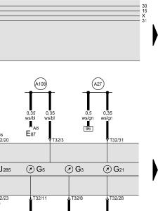 Kraftstoffvorratsanzeige G3 - Kühlmitteltemperaturanzeige G5 - Drehzahlmesser G21 - Geschwindigkeitsmesser G22 - Geber für Geschwindigkeitsmesser (Hallgeber, am Getriebe) G62 - Geber für