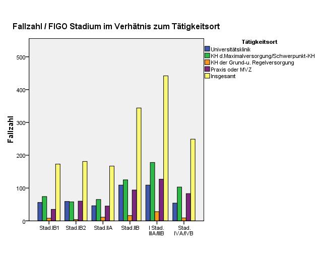 therapiert. Für die FIGO Stadien III und IV betrug der Anteil der behandelten Fälle bei den Universitätskliniken mit 24.7% (n=109) und 21.